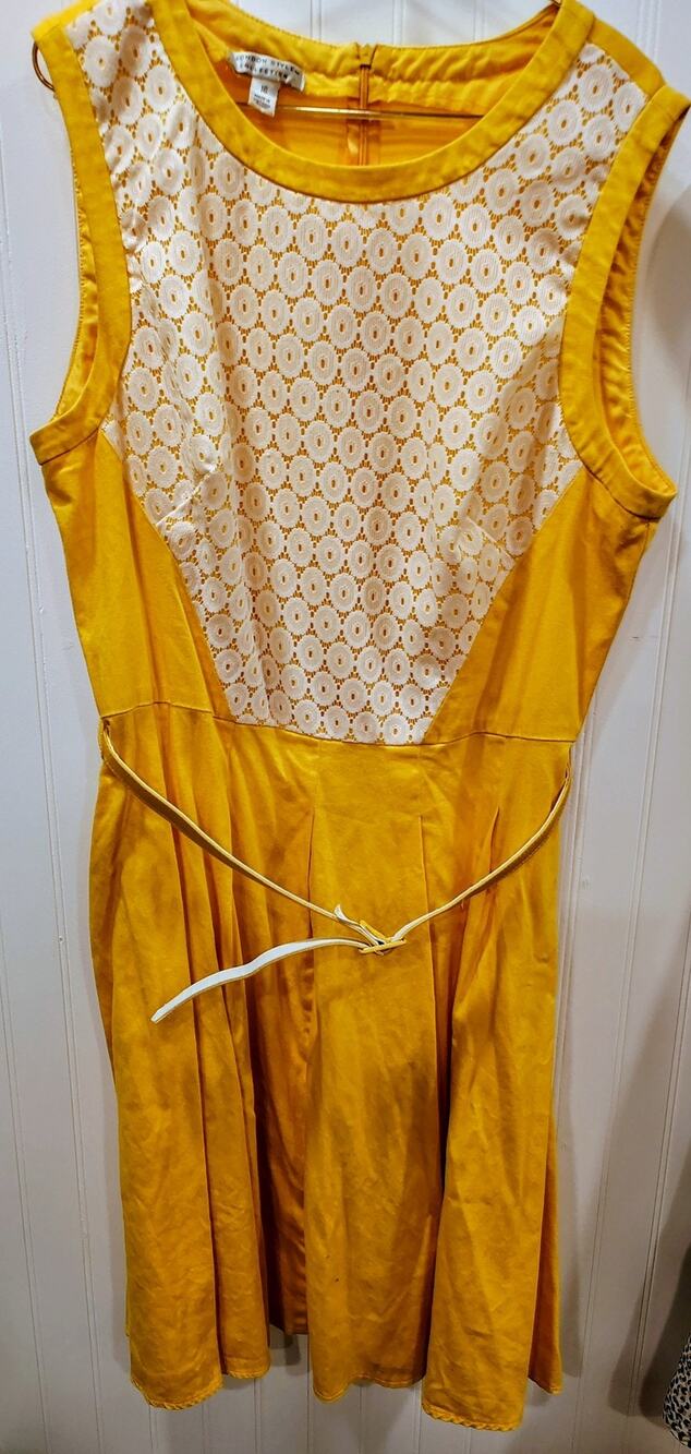London Style Collection Yellow Lace Dress Size 16